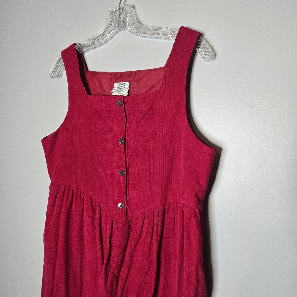 Laura Ashley Vintage 80s Hot Pink Corduroy Jumpsuit Sleeveless Size Medium Solid